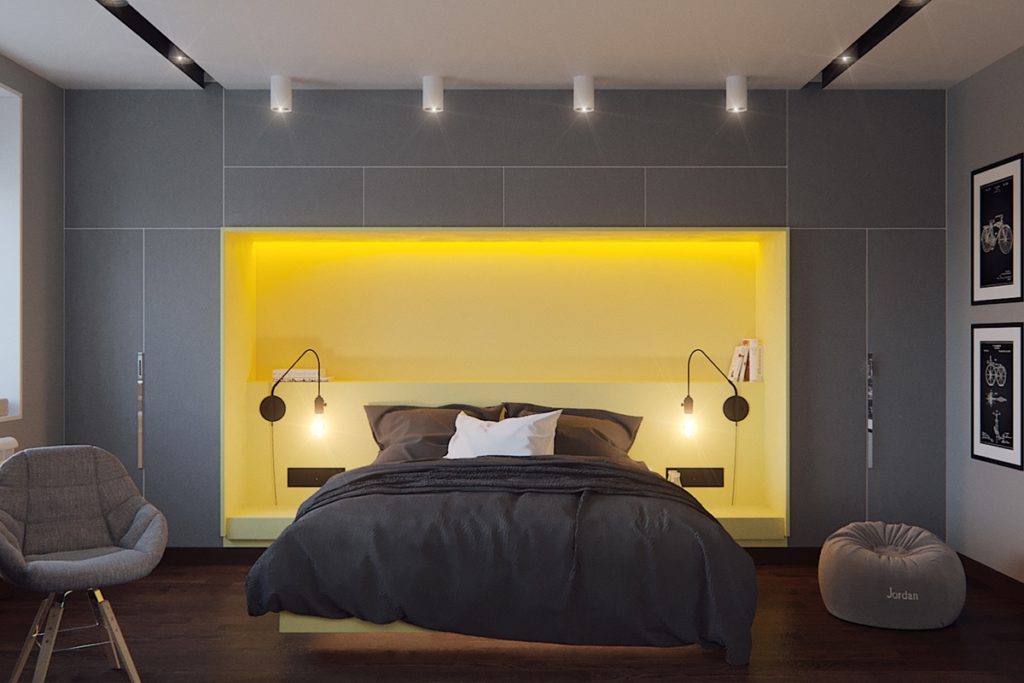 Gray and Yellow bedroom wall designs