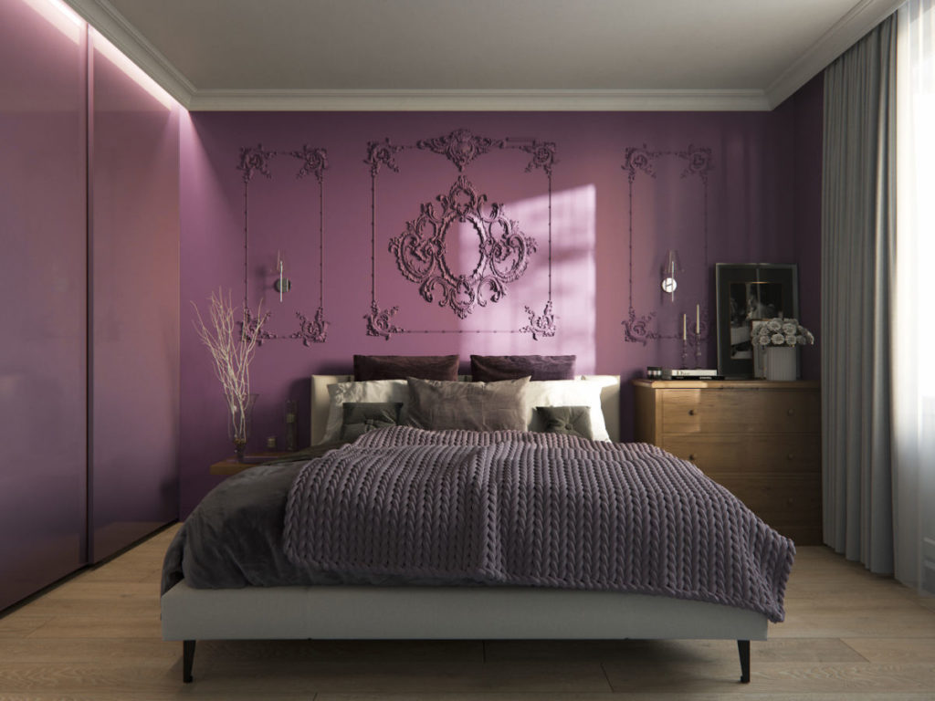 Purple and Grey bedroom wall designs